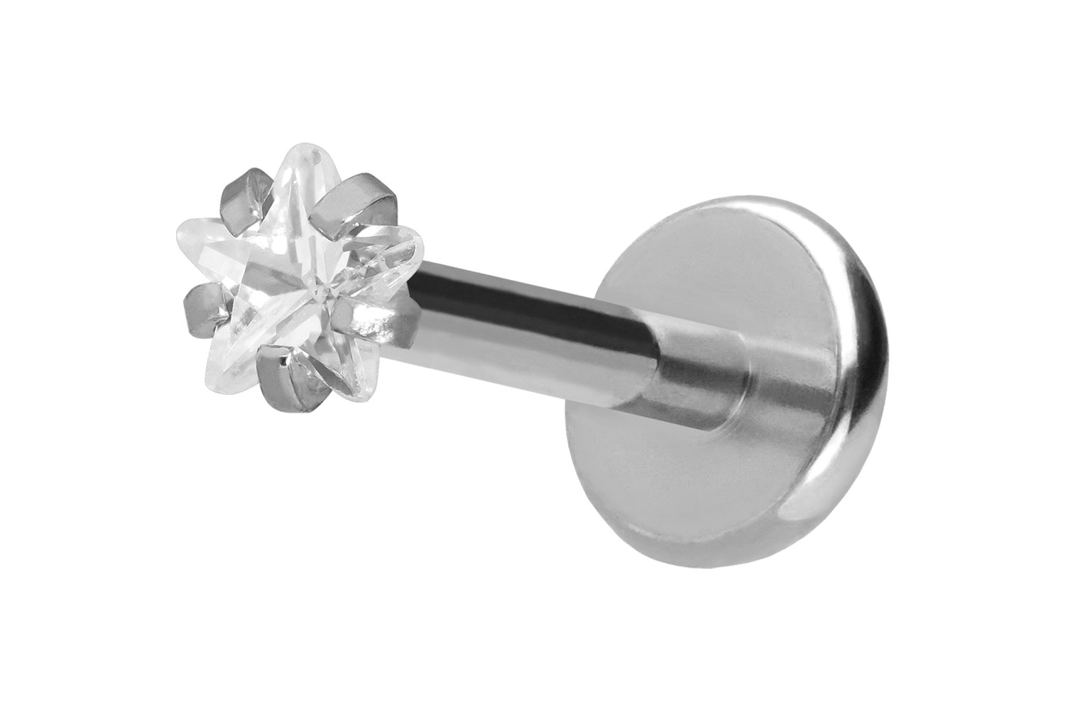 Titan Labret Piercing mit Push Fit KRISTALLSTERN